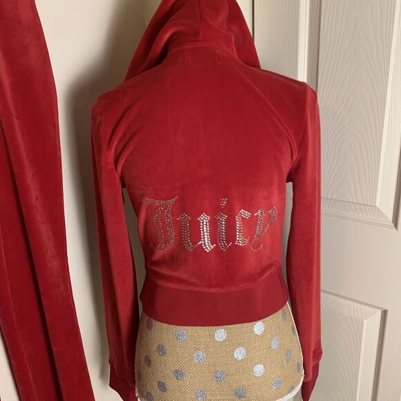 Juicy Couture Velour Y2K Tracksuit Set S Mcbling Red Spell Out Booty Rhinestones - Picture 6 of 15